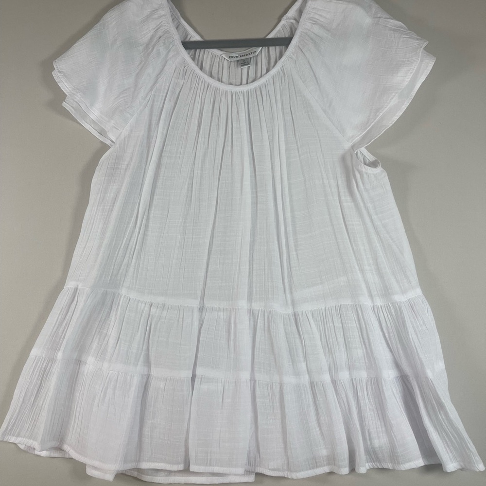 Counterparts White Pleated Cap Sleeve Blouse